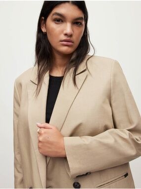 All Saints Petra Tan Over Sized Linen Blend Blazer